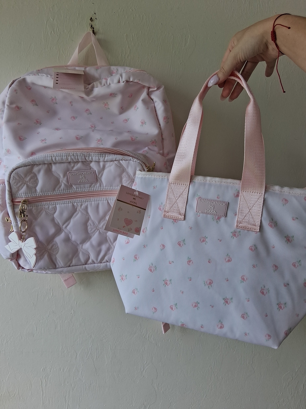 Kids Pink Floral Tote Bag and Quilted Backpack Set